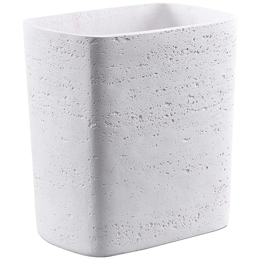 Polytree White Travertine Stone Bathroom Trash Can 1.8 Gallon(7 Liter) Small Kitchen Garbage Can,Living Room Bedroom Trash Can, Decor Wastebasket for Home Office