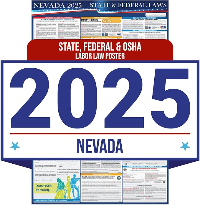 2025 Nevada State and Federal Labor Law Poster - OSHA Workplace Compliant - Mandatory Regulations Posting for Employees - All-in-One Required Compliance Posting 16" x 40" - Laminated