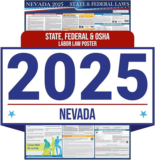 2025 Nevada State and Federal Labor Law Poster - OSHA Workplace Compliant - Mandatory Regulations Posting for Employees - All-in-One Required Compliance Posting 16" x 40" - Laminated