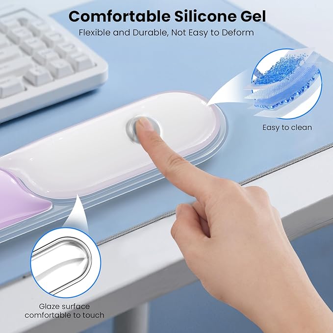 TECKNET Silicone Gel Wrist Rest for Computer Keyboard, Ergonomic Clear Gel Keyboard Wrist Rest Set for Typing Pain Relief, Comfortable Cool-Touch Wrist Support Pad for Office, Gaming, Study, Purple