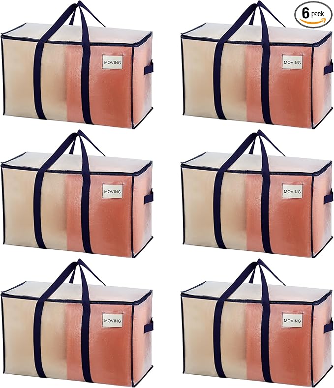 VENO 6 Pack Moving Bags, Heavy Duty, Moving Boxes Alternative, Packing Storage Supplies for Dorm Room Essentials with Zipper for Clothes, Extra Large Totes for Packaging (Clear, 6 Pack)