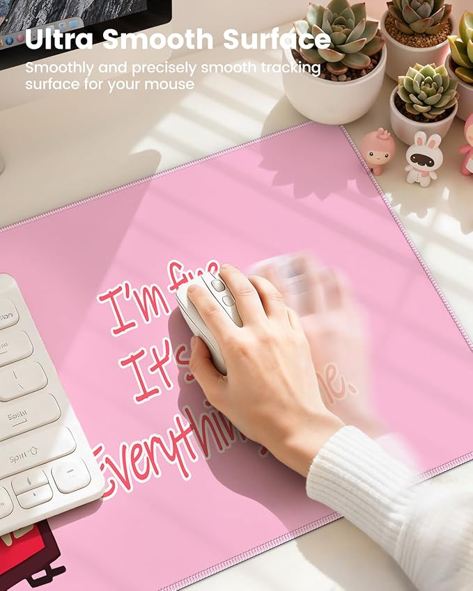 HAOCOO Ergonomic Mouse Pad with Wrist Support, 4-in-1 Cute Desk Mat with Non-Slip Base, Pink Laptop Pad, Keyboard Wrist Rest, Cute Coaster, Easy Typing Pain Relief Mousepad for Office, Home, School