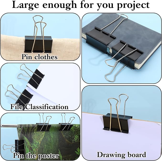 24 Pack 3 Inch Binder Clips Extra Large- Heavy Duty Large Binder Clips Jumbo for Office, Home, School - Black XXL Paper Clamps (3“ x 5.7")