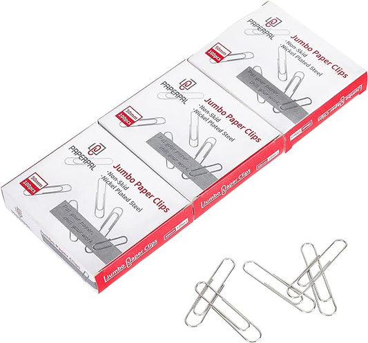 PAPERPAL Paperclips for Office School & Personal Use, Jumbo Nonskid Paper Clip (2"), 300 Large Paper Clips (3 Boxes of 100 Each), Silver
