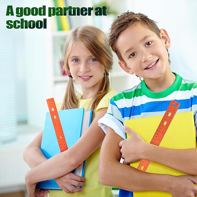 28 Pack Plastic Ruler 12 Inch Transparent Rulers - Metric Bulk for Kids School Office Classroom, Orange