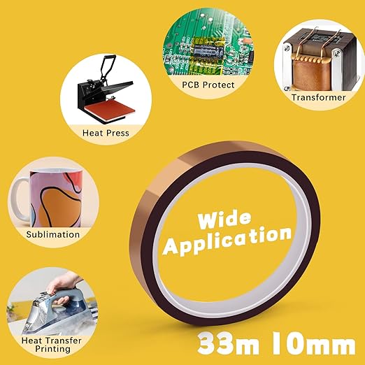 HTVRONT Heat Tape for Sublimation, 4 Rolls 10mm x33m 108ft Heat Resistant Tape for Heat Press, Heat Transfer Tape Thermal Tape for Electronics & Heat Vinyl Press Tape No Residue(Brown)