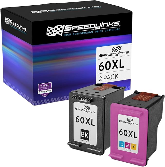 SPEEDYINKS Remanufactured Ink Cartridge Replacement for HP 60XL High Yield (2 Set - 1 Black 1 Tri Color) for use in HP Photosmart, Envy e All-in-one, and Deskjet Printers
