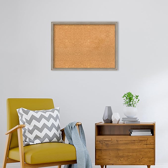 Amanti Art Natural Cork Board for Wall, 22x30 Vision Board with Silver Wood Frame, Medium Corkboard Office Decor for Home Organization, Casual Corkboard Pinboard to display items for home organization