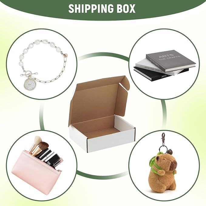 25 Pack 7"x5"x2" inch Small Shipping Boxes White Corrugated Cardboard Box for Small Business, Mailer, Shipping, and Packing