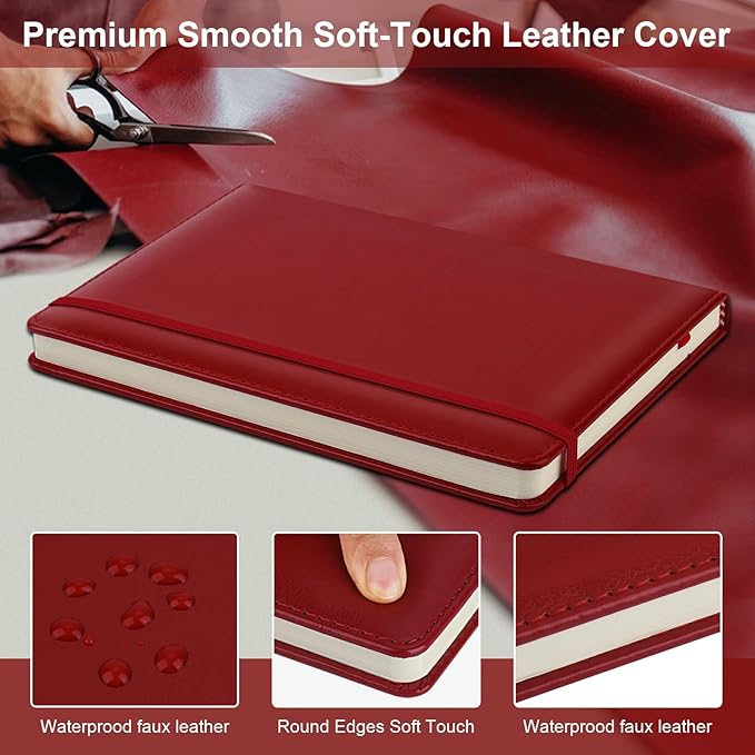 ZCZN 6 Pack Lined Journal Notebooks, 192 Pages A5 Hardcover Leather Journals for Work,Writing,School & Travel, College Ruled Journaling Notebooks for Notes Taking,Diary Notepad (Red*6)