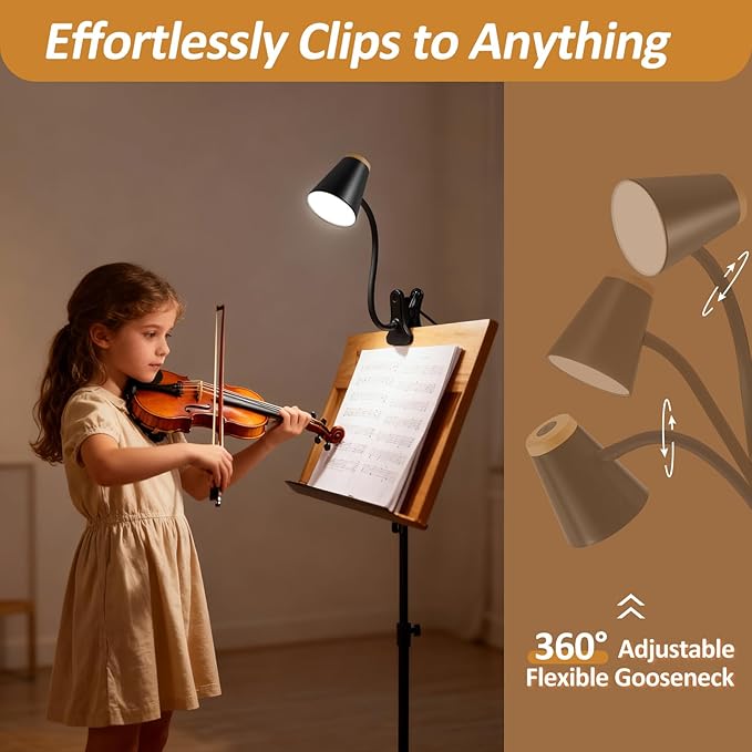 Clip on Desk Lamp for Home Office - Small LED Touch Dimmable Reading Lights for Books in Bed - Adjustable Flexible Gooseneck Clamp Light Table Lamp for Bedside Bedroom Headboard Black