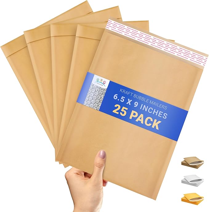 ABC PACK & SUPPLY Brown Kraft Bubble Mailer Envelopes, 6.5 x 9 Inches. 25 Pack Mail Padded Envelopes Self Seal. Kraft Bubble Mailers. Tear-Resistant Mailing Envelope Padded. Sturdy Paper Mailer
