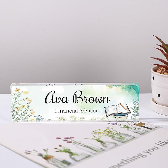 Custom Name Plate for Desk, Personalized Acrylic Office Name Sign with Name & Title, Elegant Desk Decor for Women Men, Employee Appreciation Gift (Teacher-4)