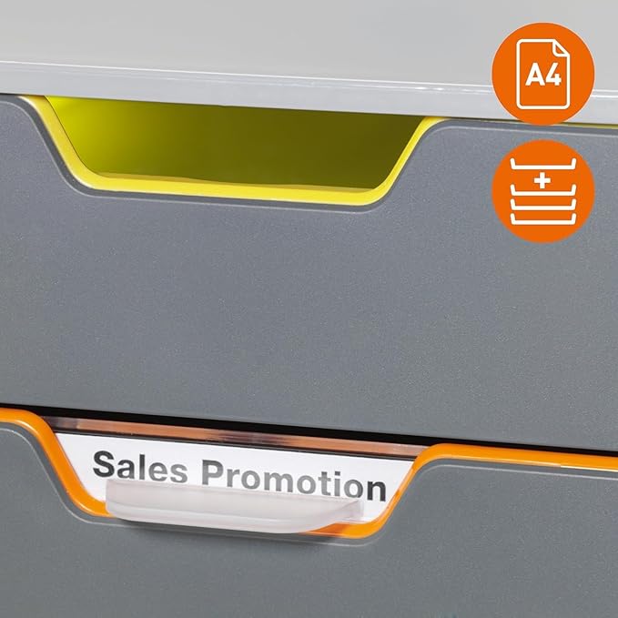 Durable Varicolor 4 Drawer Unit - Gray Desktop Drawer Set with 4 Color Coded Draws - Letter to Folio Size Files - Perfect for Storing Documents and Paper Work