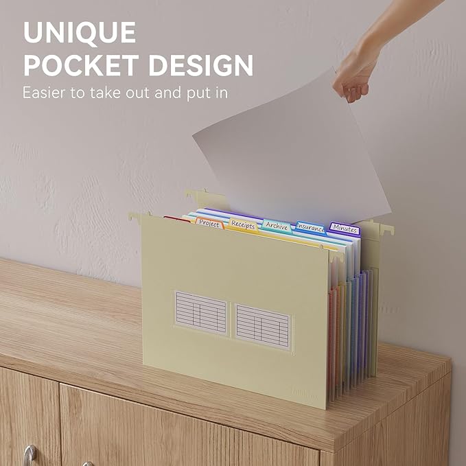 ThinkTex Plastic Expanding Hanging File Folders, 7 Innovative 1.2" Accordion Pockets, Large Capacity, Multi-Color Tabs, Letter Size for Filing Cabinet - 3 Packs 3 Colors