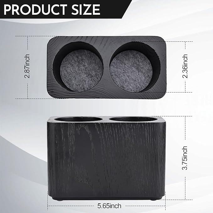 Oak Solid Wood Pen &Pencil Holder for Desk, Office Stationery Organizer, Table Pencil Cup Stand,Desk Accessories Holder, Two Cups Practical Design. (Char Black)