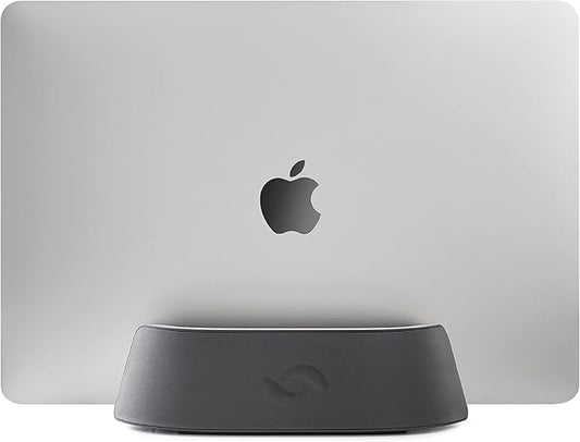 HumanCentric Vertical Laptop Stand in Vegan Black Leather, Upright Adjustable Holder and Dock, Laptop Vertical Stand Fits MacBook Pro and Other Laptops .5" to 1.5", Clamshell Compatible