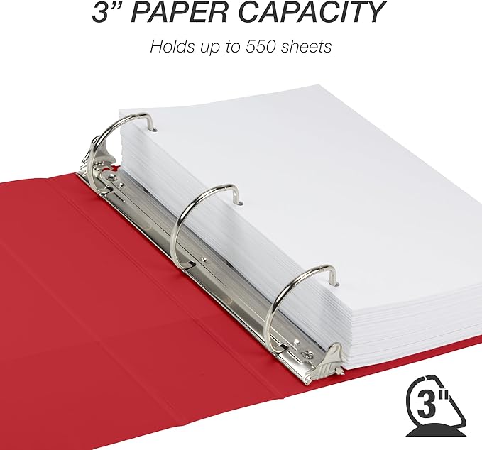 Samsill Durable 3 Inch Binder, Made in The USA, D Ring Binder, Customizable Clear View Cover, Ruby Red, Holds 625 Pages