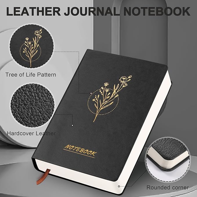 Aesthetic Lined Journal Notebook for Women,300 Pages Softcover Leather Lined Journal Notebook,300 Pages Daily Journal, College Ruled Notebook for Work School, Note Taking 5.75''X8.38'' Black