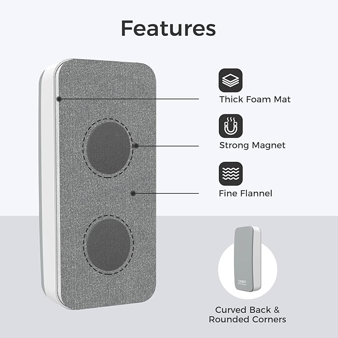 loukin 2 Pack Magnetic Dry Erase Eraser, Whiteboard Eraser, Glass Board Remover, 3.4 fl oz Whiteboard Cleaner * 2 Included, for Classroom, Home and Office Use (Grey)