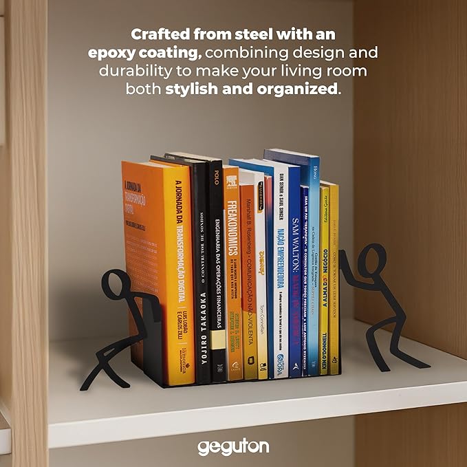 Toni Book Sider – Metal Book Holder, Black – Keeps Books Upright, Adds a Modern Touch, Ideal for Home or Office – Stylish Organization and Decor – Geguton