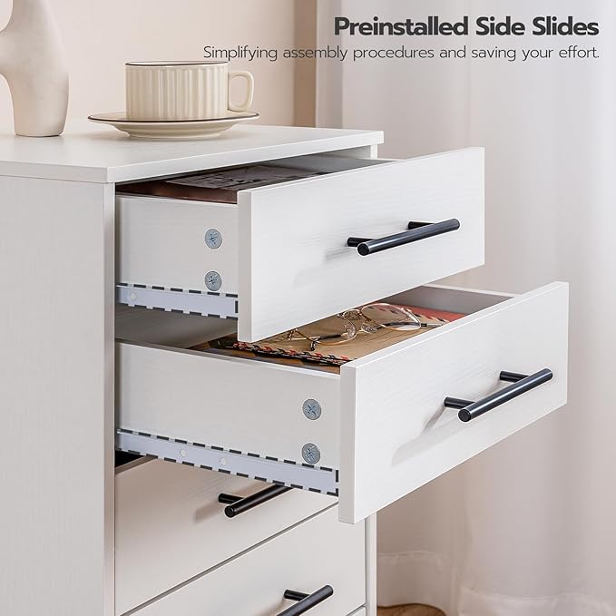 HOOBRO 7-Drawer File Cabinet, Wooden Office Cabinet with Drawers, Mobile Storage Filing Drawer for Home Office, Study, Easy Assembly, White WT07WJ01