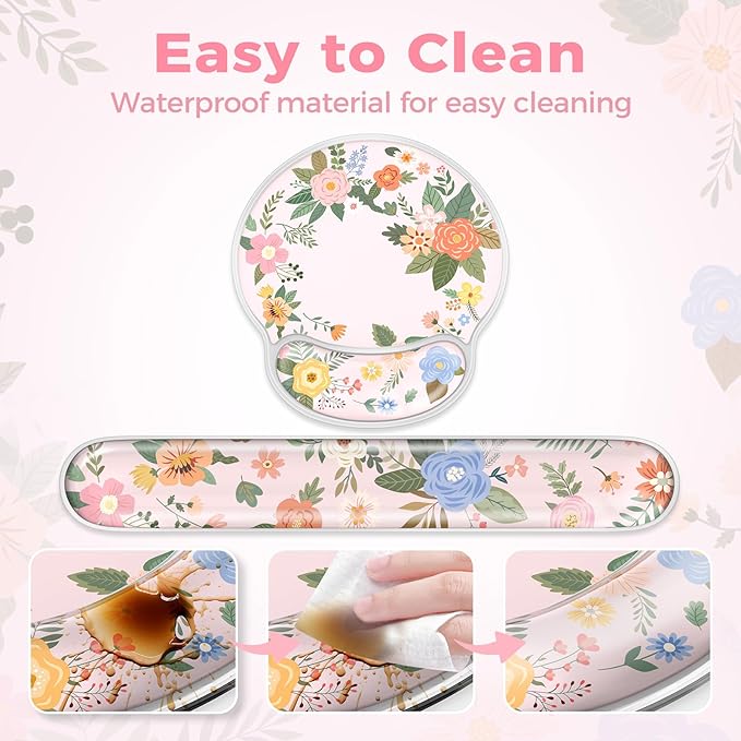 iCasso Gel Wrist Rest for Keyboard and Mouse,Pink Mouse Pad Wrist Support for Typing Pain Relief,Silicone Ergonomic Keyboard Cushion Non-Slip,Cute Computer Wrist Rest for Women Girl