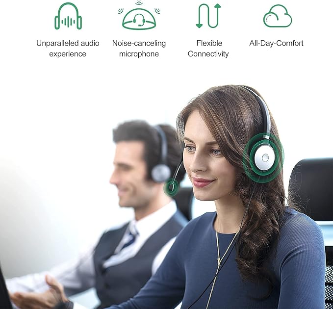 Yealink UH36 Professional USB Headset Wired Headphones for Work Calls and Music, Headset with Noise Cancelling Mic for Computer PC Laptop（UC Compatible, Mono,3.5mm Jack/USB Connection）