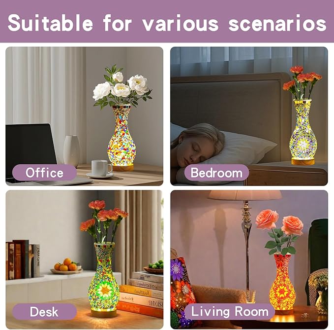 Handmade Turkish Style Mosaic Table Lamp with USB Power - Colorful Glass Vase Light for Bedroom or Living Room
