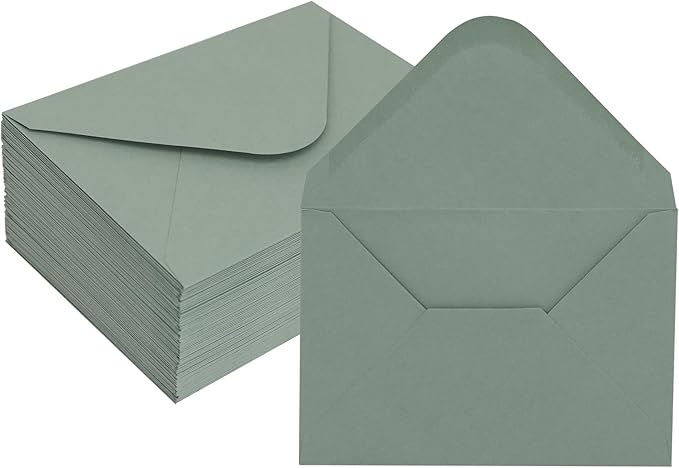Sage Green Envelopes 4 x 6 Inch, 50 Pack, A4 Size Blank 4 1/4” X 6 1/4”, 120gsm V-flap Water Gummed Thick Paper Made for Invitations, Wedding, Birthday, Personalize Gift, Postcard Envelopes