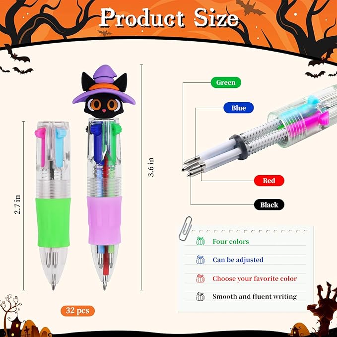 CZWZ 32Pcs Mini Multicolor Pens in One 4-in-1 Cute Pens Bulk for Kids, Ballpoint Pen for Birthdays and Children's Parties, Fun Gifts Assorted Ink Kawaii Pen(Halloween)