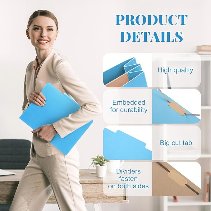Skyygemm 12 Pack Classification File Folders Bulk with Divider and 2" Expansion, Pressboard Folder with 2 Prong Fasteners for Employee Records Medical Charts Office Document Organization(Blue)