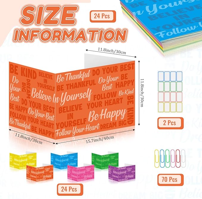 Cinrobiye 24 Pcs Inspirational Privacy Folders Standard for Students Cardboard Shields Test Privacy Boards Motivational Words Desk Dividers Shield for Classroom School Study Supplies (Classical)