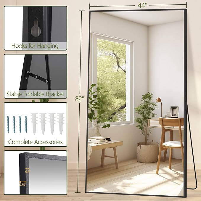 MELOMOIR 82"x44" Oversized Floor Mirror Freestanding, Oversized Mirror Full Length for Bedroom Living Room Dressing Room Gym Yoga Hair Salon, Black Mirror Full Length with Shatterproof Tempered Glass