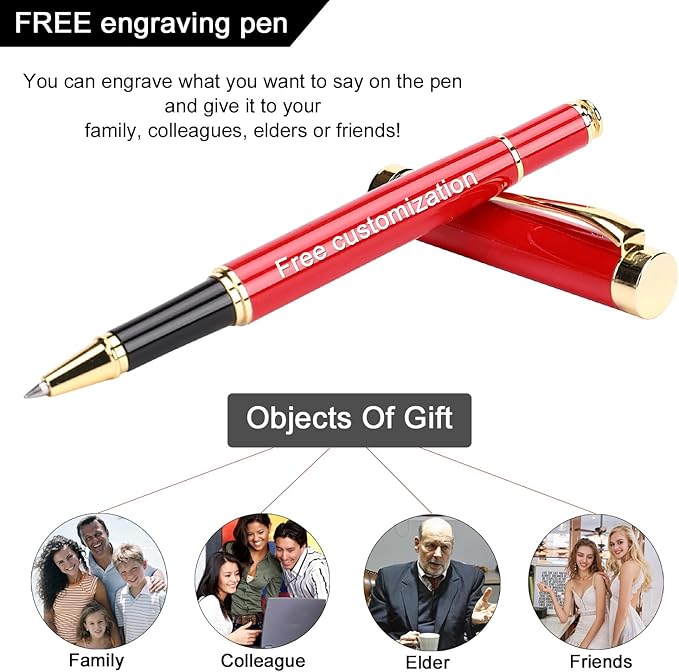 YIVONKA Personalized custom pen Luxury pens Free Engraving roller Ballpen,Ballpoint pen,office ballpoint pen, Black Ink,Gifts for Men,Women, Classy Gift Box (Red)