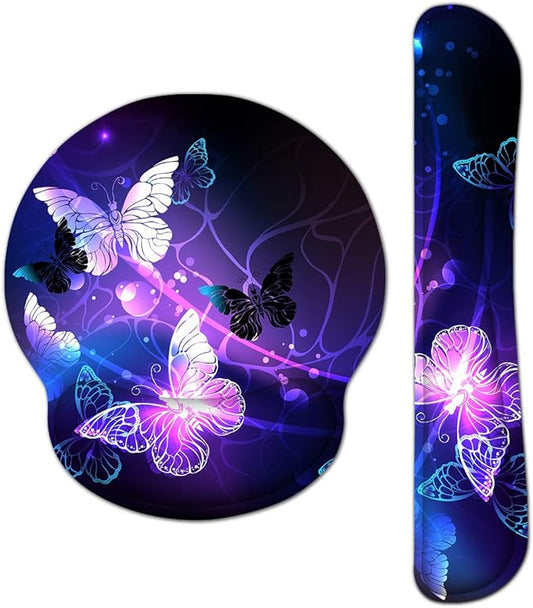 RICHEN Keyboard Wrist Rest and Mouse Pad with Wrist Support, Memory Foam Set for Gaming and Office, Comfortable & Lightweight for Easy Typing & Pain Relief (White Butterflies)