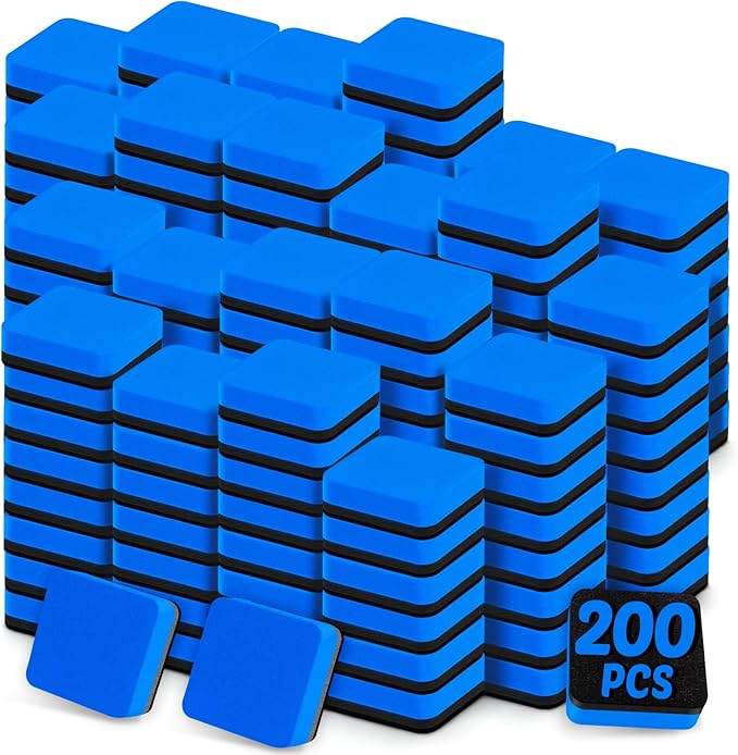 200 Pack Dry Erase Erasers, Mini Magnetic Dry Erase Eraser Bulk, Square Blue White Board Dry Erasers, Ideal Chalkboard Cleansers, Perfect for Kids Classroom, Home and Office (1.97 x 1.97 Inch)