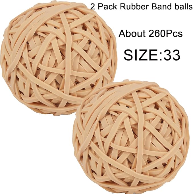Rubber Band Ball Size #33 Light Brown 2 Pack About 260 Pcs.Strong Elastic Bands,For Office Supplies School Home