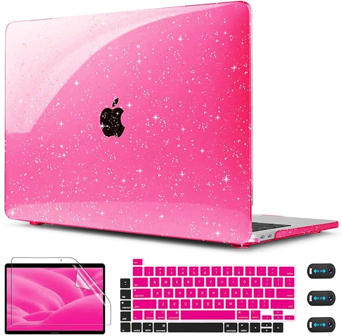 CISSOOK Compatible with MacBook Pro 13 inch Case M2 M1 2025-2016 Release A2338 A2251 A2289 A2159 A1706 Model with Touch Bar, Sparkly Plastic Hard Shell &Keyboard Cover, Rose Pink Glitter
