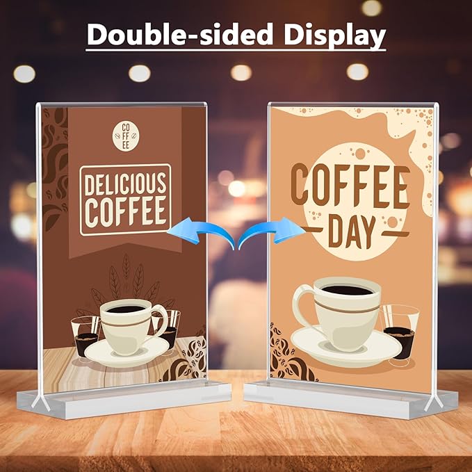 MaxGear 5x7 Acrylic Sign Holder 6 Pack, Clear Table Display Stand， Double Sided Flyer Menu Holder Photo Frame, Plastic Paper Holder Acrylic Picture Frames for Stores, Restaurants, Hotels, Office