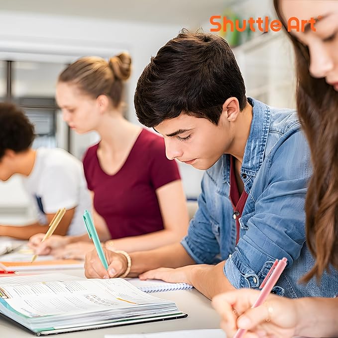 Shuttle Art Retractable Pastel Gel Ink Pens, 15 Pack Black Ink Pens, Cute Pens 0.5mm Fine Point for Writing Journaling Taking Notes School Office Home