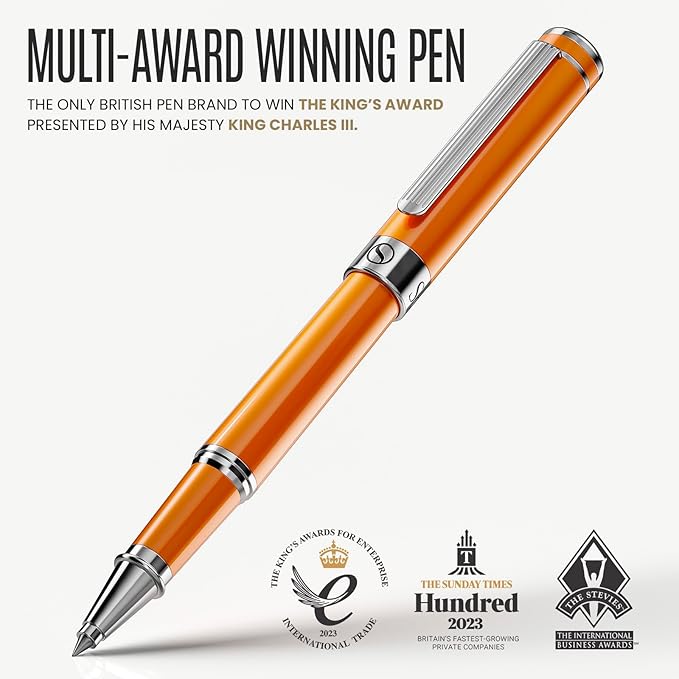 Scriveiner Orange Rollerball Pen - Stunning Luxury Pen With Chrome Finish, Schmidt Ink Refill, Best Roller Ball Gift Set for Men & Women, Professional, Executive Office, Nice Pens