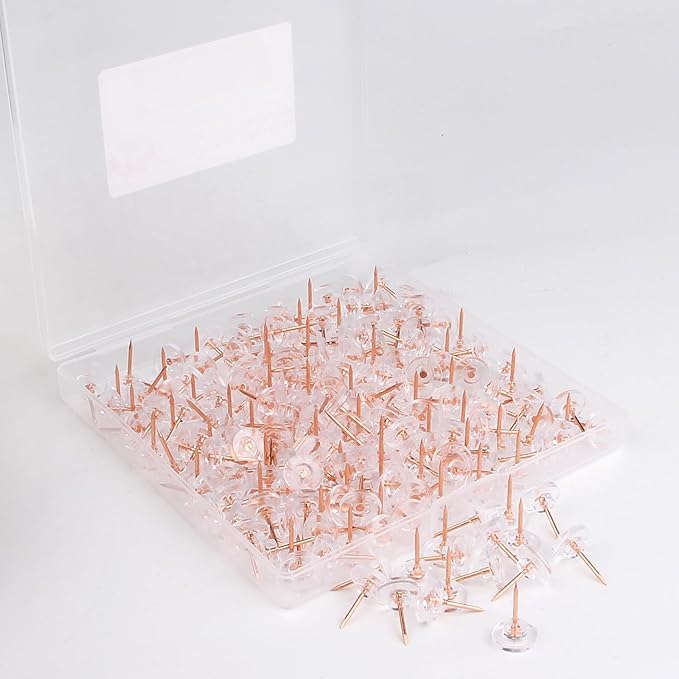 Push Pins 200-count Flat Rosegold Thumb Tacks Steel Point and Plastic Head for Corkboard and Wooden Photo Wall