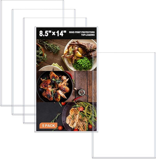 Ndsox 5 Pack 8.5" x 14" Rigid Print Protectors Clear Hard Plastic Page Sheet Protectors Top-Loading Rigid Menu Holders for Legal Size Paper, Documents, Photographs, Posters, Prints, Birth Certificates