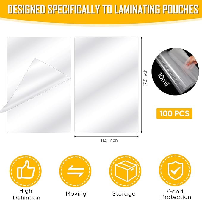 Sherr 100 Pcs 10 Mil Thermal Laminating Sheets 11 x 17 Inch Laminating Pouches 11-1/2 x 17-1/2 Inch Clear Lamination Sheets A3 Size Menu Size Hot Glossy Laminator Sleeves for Sealing