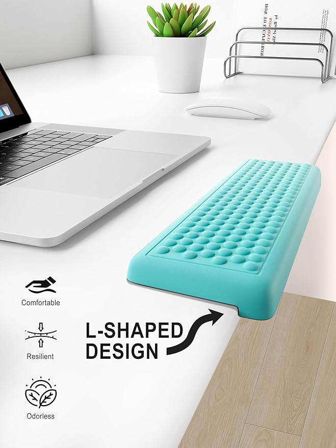 Hsurbtra L-Shaped Desk Elbow Pad, 2-Piece Soft Memory Foam Elbow Support Padding with Non-Slip Rubber Base, Ergonomic Desk Edge Cushion Wrist Rest for Office, Home, Work, Gaming, Lake Green