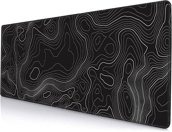 Gaming Mouse Pad, Large Topographic Mouse Pads for Desk, Non-Slip Rubber Base Mousepad, Keyboard Mouse Mat, Desk Pad with Stitched Edges, 31.5x11.8inch, Black Geographic Lines