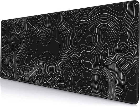 Gaming Mouse Pad, Large Topographic Mouse Pads for Desk, Non-Slip Rubber Base Mousepad, Keyboard Mouse Mat, Desk Pad with Stitched Edges, 31.5x11.8inch, Black Geographic Lines