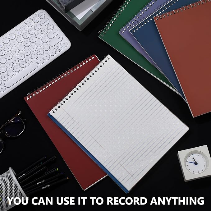 6 Pack 8.5 x 11'' Top Bound Office Steno Book Wide Ruled Double Sided Spiral Notebooks Reliable White Paper 70 Sheets/Pad Pastel Colors Covers for Writing School Notes(Vintage Color)