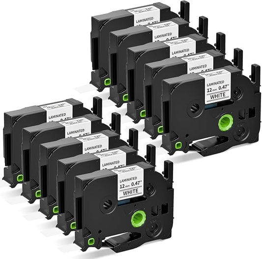 Airmall Replace for Brother Label Maker Tape TZe-231 TZe TZ Tape 12mm 0.47 Inch Laminated White TZe231 Black on White Compatible with Brother P-Touch 1/2" PT-D210 D220 H110 D400 D410 1280, 10-Pack